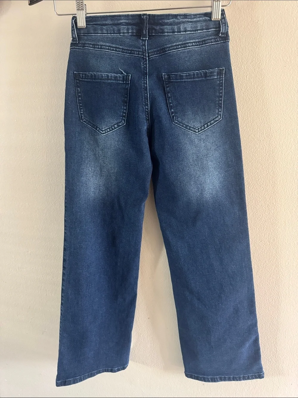 Girls Dark Blue Floral Embroidered Straight Jeans